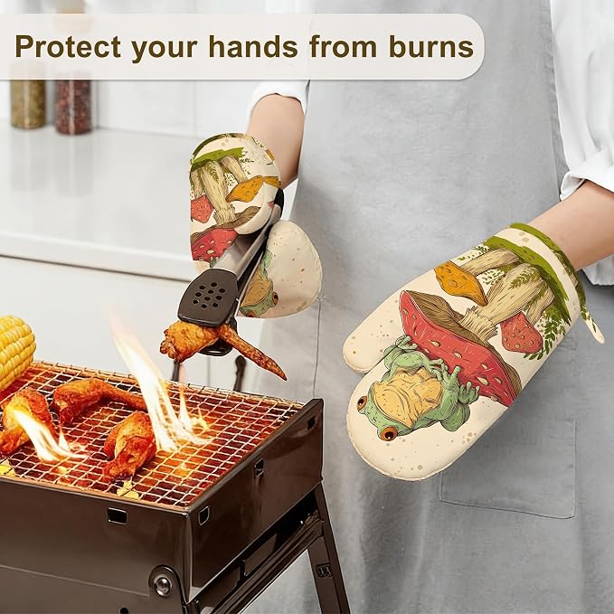 Green Frog Oven Mitts and Pot Holders Sets, Silicone Mushroom Kitchen Mitts - Image 6