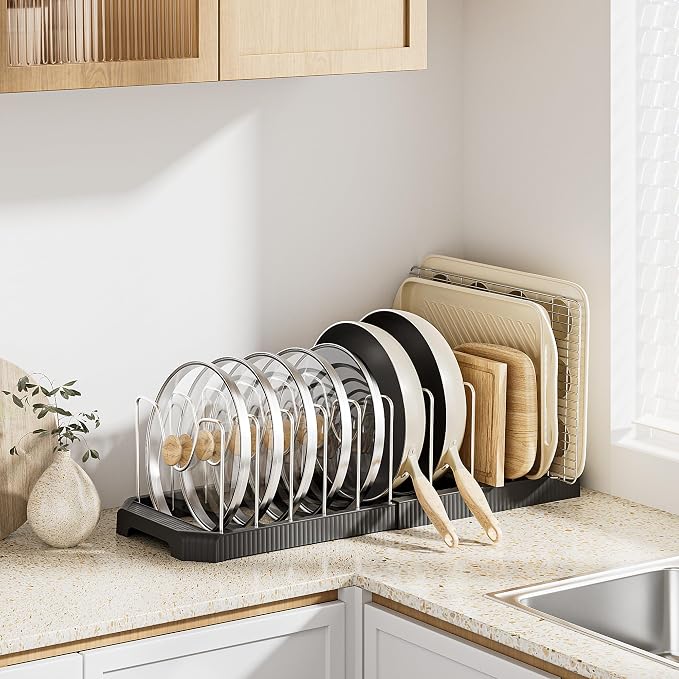 MUDEELA Pot Lid Organizer Rack for Cabinet, Expandable Pots and Pans Organizer - Image 4