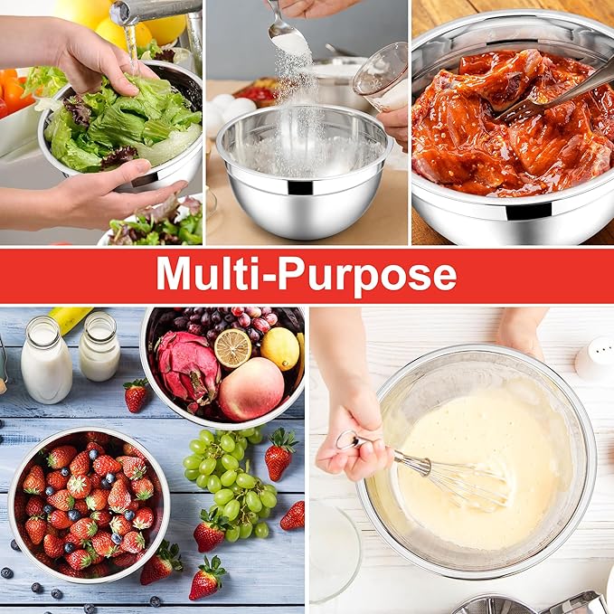E-far Mixing Bowls with Lids, 12-Piece Stainless Steel Salad Bowls Metal - Image 4