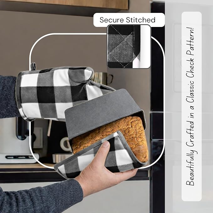Native Fab Buffalo Plaid Check Oven Mitts and Pot Holders Set of 4, 100% Cotton - Image 4