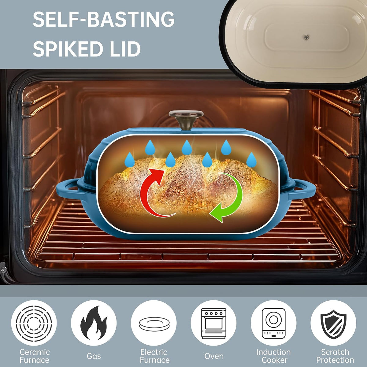 Enameled Cast Iron Dutch Oven for Bread Baking | Non-Stick 5QT Oval