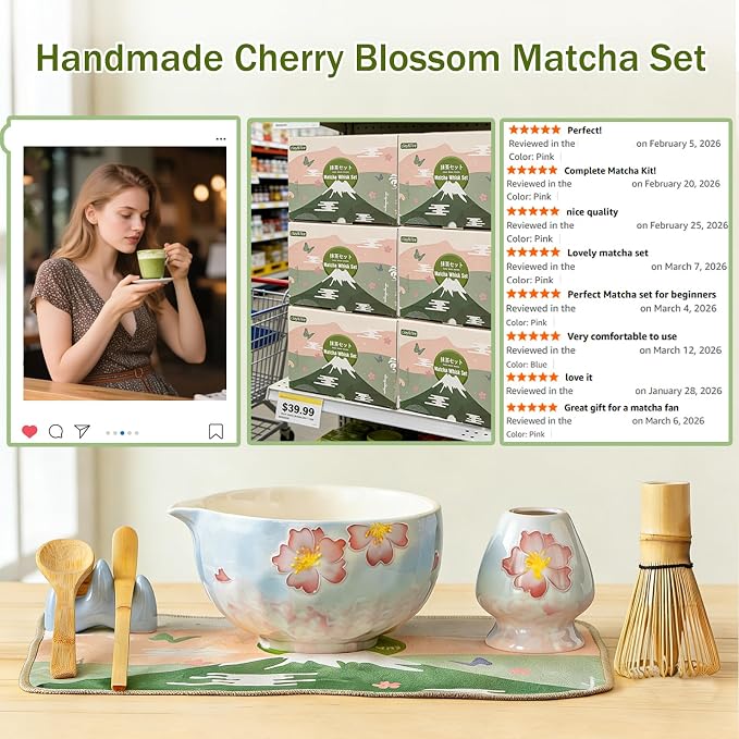 Clay&Fire Matcha Whisk Set，9 Pcs Ceramic Matcha Set, 15 OZ Matcha Bowl - Image 2