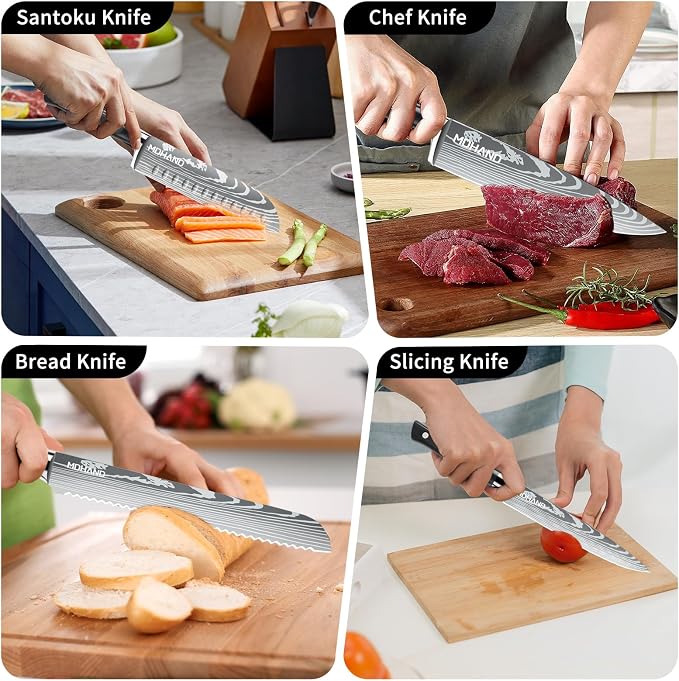 MDHAND Chef Knife Set with Roll Bag, High Carbon Stainless Steel Japanese - Image 7