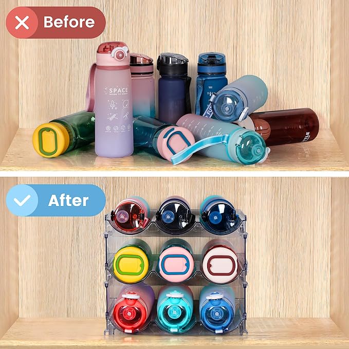 spospo Water Bottle Organizer for Cabinet, 3 Pack Water Bottle Organization and - Image 4
