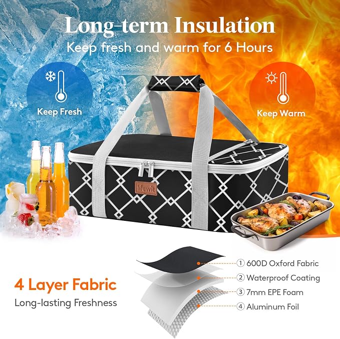 Lifewit Insulated Single Decker Casserole Carrier, Lasagna Lugger Holder - Image 3