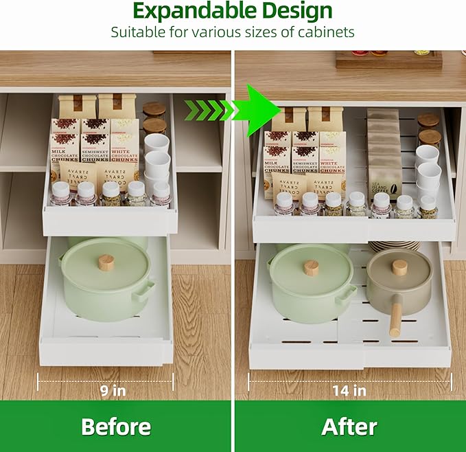 PAKETA 4 Pack Expandable Pull Out Cabinet Organizer, Upgrade 3 Slide Rails - Image 4