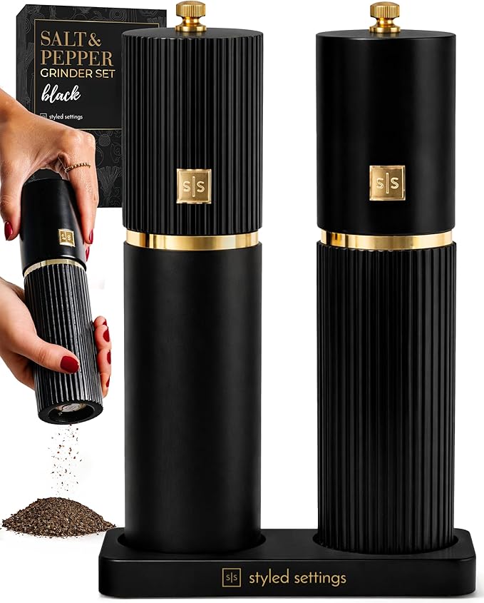 Wooden Salt and Pepper Grinder Set – Refillable Manual Salt and Pepper Mills by STYLEDSETTINGS