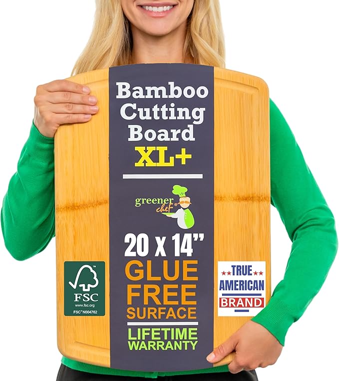 Greener Chef 20 Inch Bamboo Cutting Board Featuring Super-Sized Glue-Free by GreenerChef