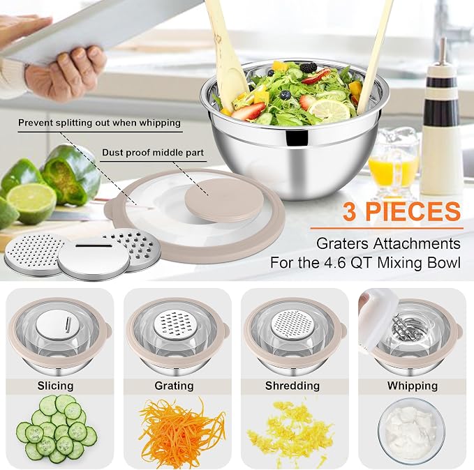 E-far Mixing Bowls Set of 5, Stainless Steel Salad Mixing Bowl - Image 3