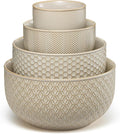 KooK Ceramic Mixing Bowls, Nesting Set of 4, Embossed Kitchen Dishware by Kook