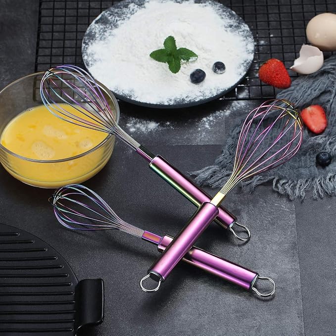 Berglander Rainbow Whisk Pack of 3 Stainless Steel 8", Titianium Plating - Image 3