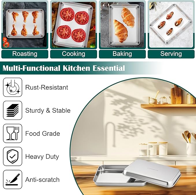 E-far Small Baking Sheet with Wire Rack, Stainless Steel Cookie Sheets Trays & - Image 4