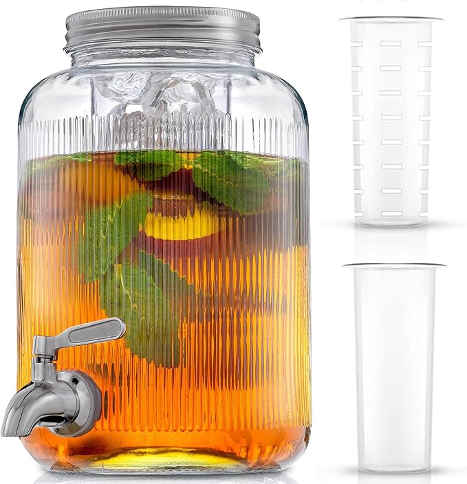Fluted 1-Gallon Drink Dispenser. Glass Beverage Dispenser by JoyJolt