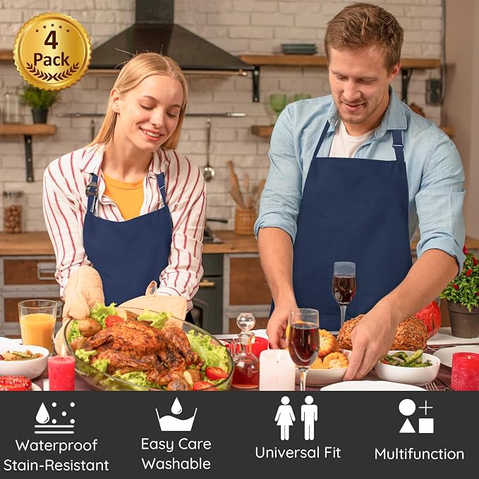 4 Pack Chef Apron, Waterproof Apron, Adjustable Apron - Image 2