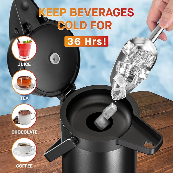 Airpot Coffee Carafe for Keeping Hot - 102 OZ/ 3.0L Coffee Dispenser - - Image 4
