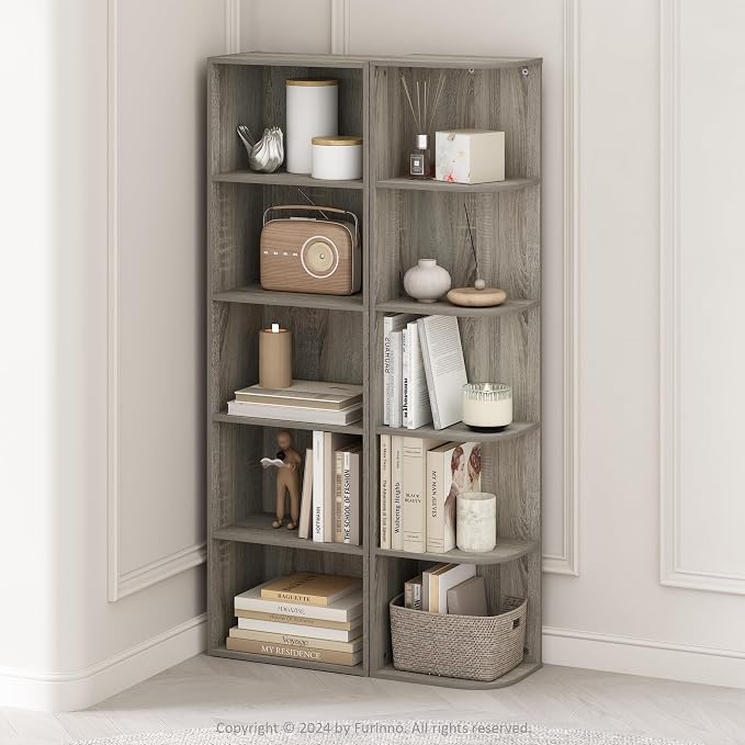 Furinno Reed Corner Shelf, 5-Tier Corner Bookshelf, Book Shelf, Corner Shelves - Image 2