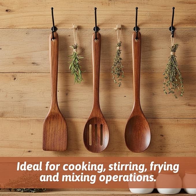 3PCS Wooden Spoons for Cooking 12 inch Non Scratch Woodens Spatulas Set - Image 5