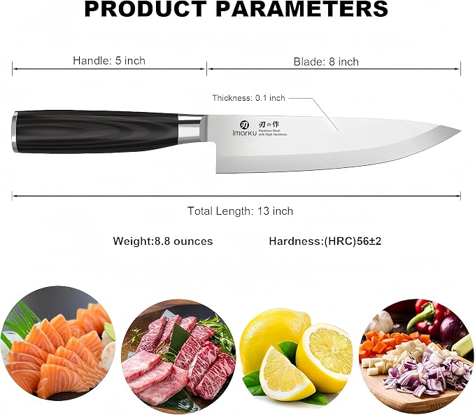 imarku Chef Knife 8-Inch Pro Japanese Kitchen Knife High-Carbon Stainless Steel - Image 3
