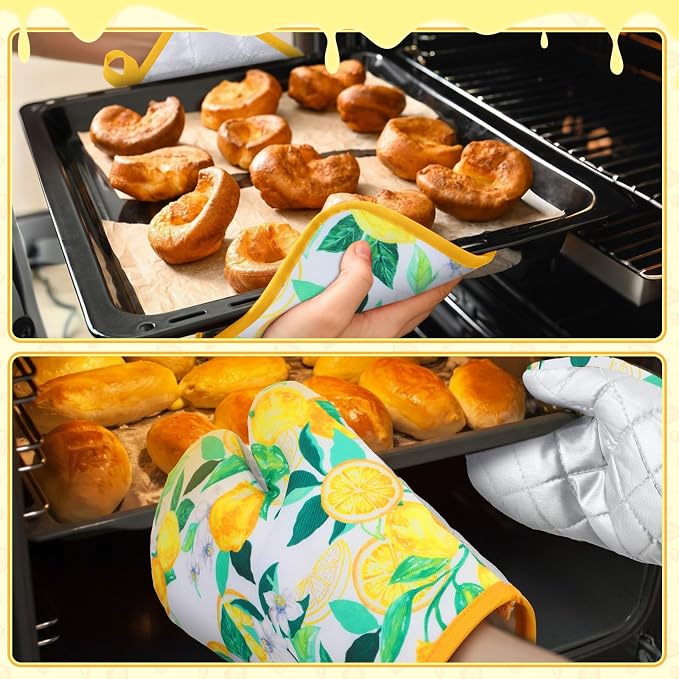 4 Pcs Oven Mitts and Pot Holders Cute Lemon Oven Gloves and Pot Holders Heat - Image 6