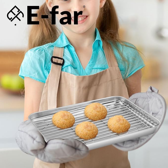 E-far Small Baking Sheet with Wire Rack, Stainless Steel Cookie Sheets Trays & - Image 7