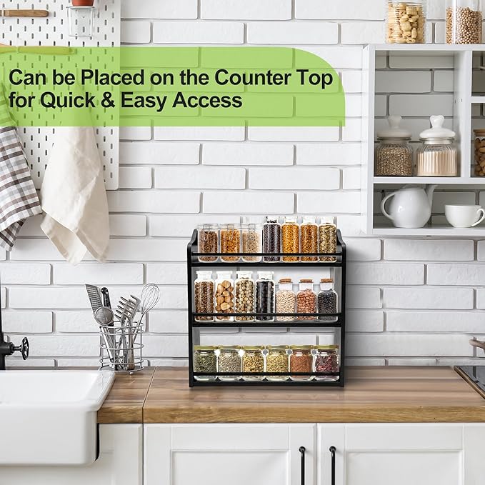3 Tier Bamboo Spice Rack, Seasoning Jars Rack Shelf Spice Organizer - Image 4