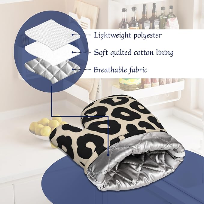 Black Leopard Print Pot Holders and Oven Mitts Set Silicone Cheetah Prints - Image 5