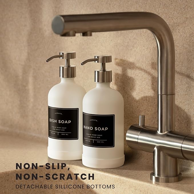 Hand and Dish Soap Dispenser for Kitchen and Bathroom, Stainless Steel Pumps - Image 2