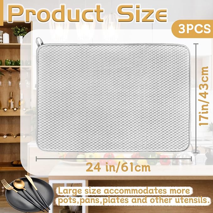 3 Pack Microfiber Dish Drying Mat, 24x17"Highly Absorbent Dish Drainer Mat - Image 2