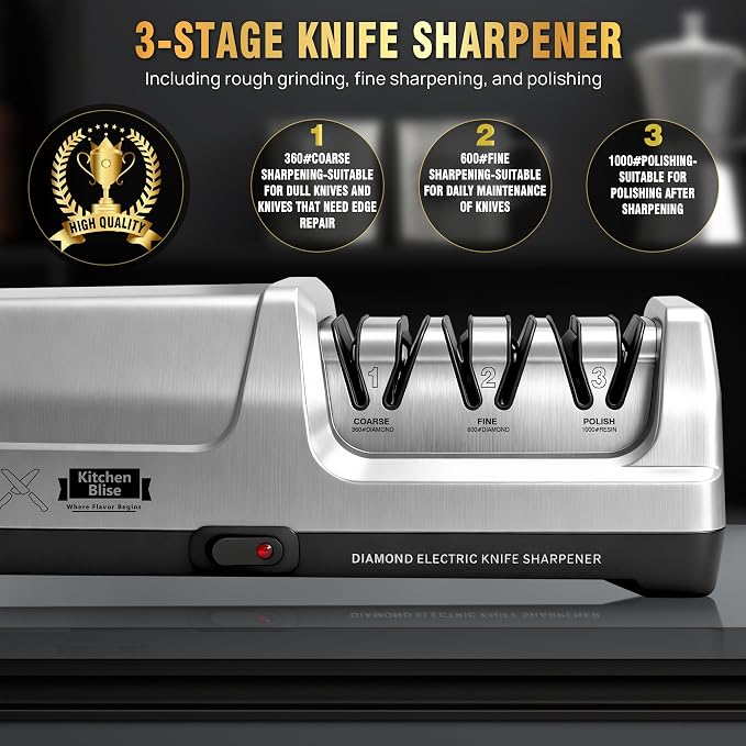 Electric Knife Sharpener for Kitchen—Fast Sharpening to Restore and Polish Chef - Image 4