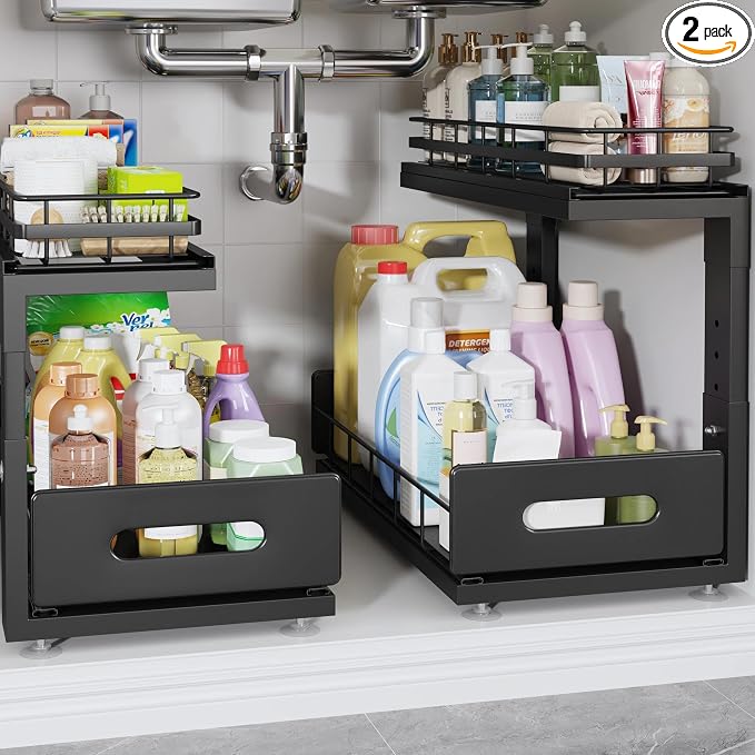Under Sink Organizer Upgrade To Professional Rails, 2-Tier Dual Pull Out by UnderSinkOrganizer
