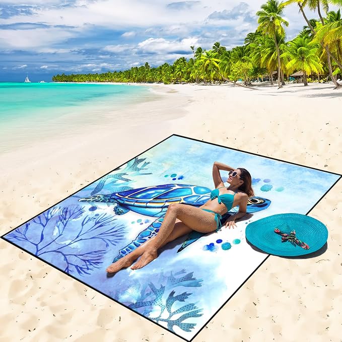 WIWIGO Beach Blanket Waterproof Sandproof Beach Mat 79" X 83"/10'x9'for 2-8 by WIWIGO