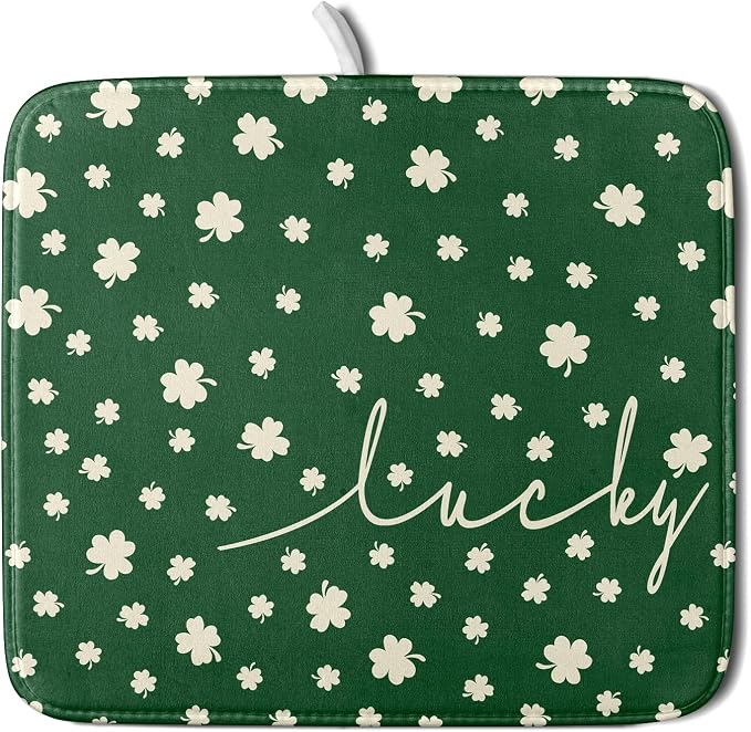 Giwawa St Patricks Day Dish Drying Mat Green Lucky Clovers Dish Drainer Mats by Giwawa