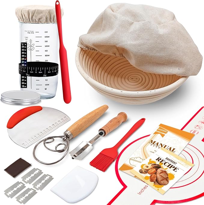 Complete Sourdough Starter Kit, Sourdough Bread Baking Supplies, Banneton Bread by BANTBSKT