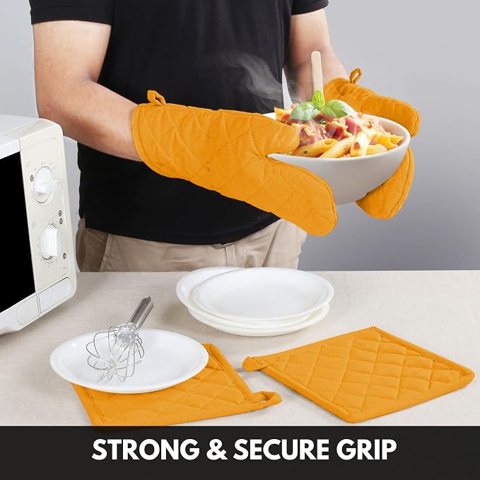 Oven Mitt & Pot Holder 100% Cotton Set of Heat Resistant Oven Gloves & Hot Pads - Image 3