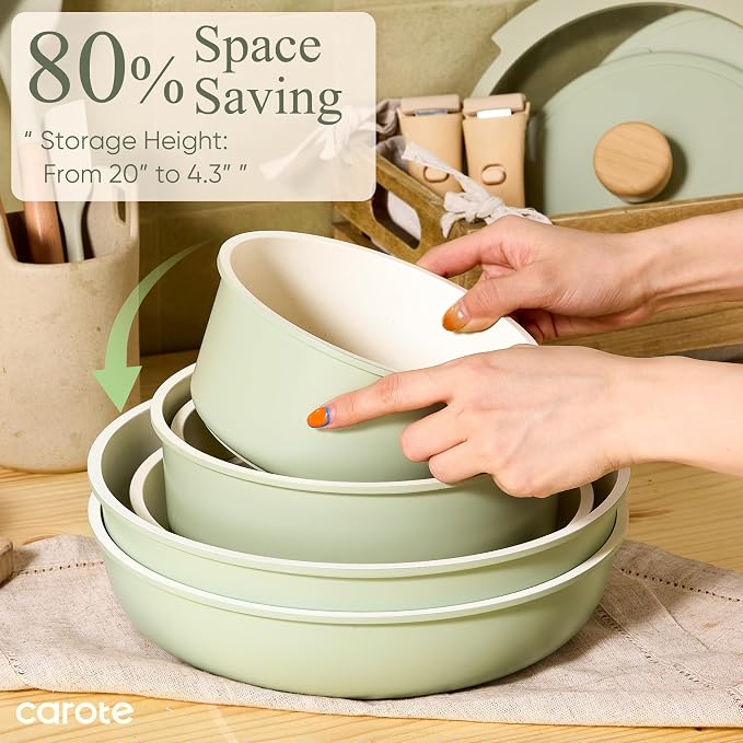 CAROTE Pots and Pans Set, Nonstick Cookware Set Detachable Handle, RV Cookware - Image 7