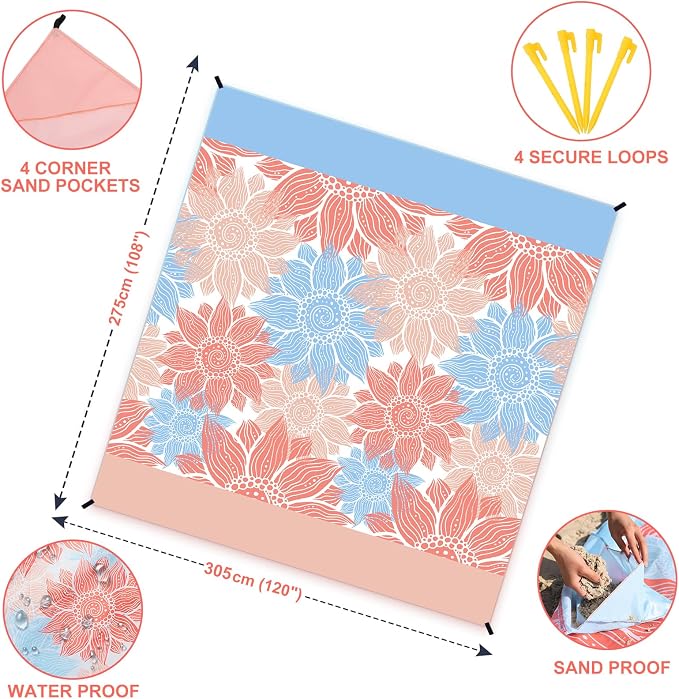 HIHOHO Beach Blanket Waterproof Sandproof Extra Large Beach Mat 79" X - Image 2