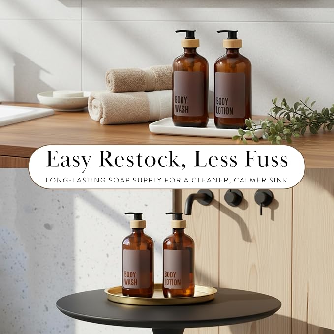 SAVVY & SORTED Amber Glass Body Lotion Dispenser - Image 3