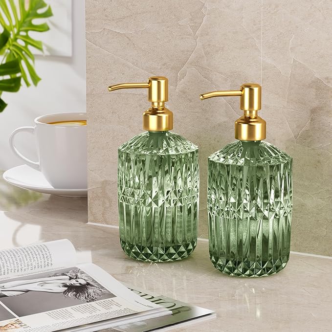 AmazerBath Soap Dispenser, 2 Pack Green Glass Soap Dispenser - Image 8