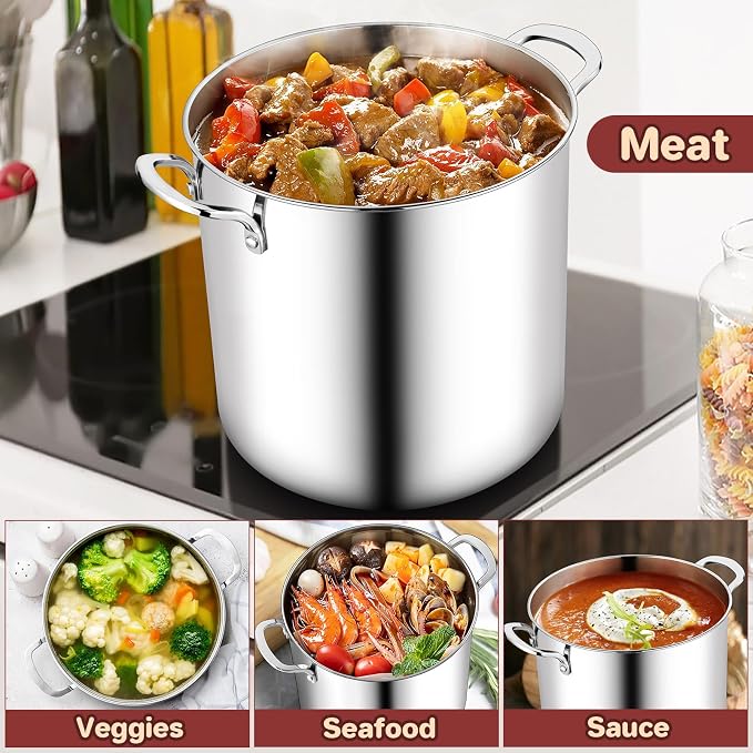 TeamFar 12 Quart Stock Pot, Stainless Steel Tri-ply Stockpot Large Pasta Soup - Image 7