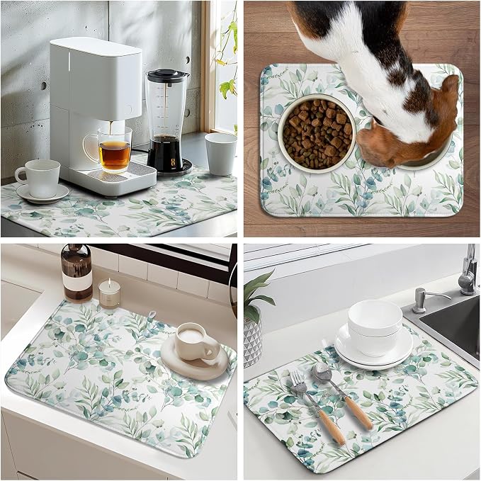 Watercolor Sage Leaves Dish Drying Mats - Image 9