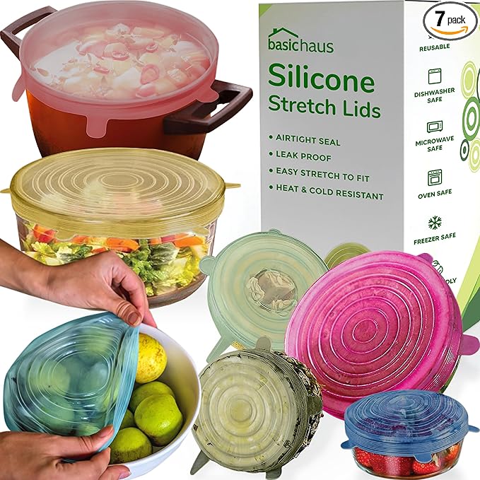 Reusable Silicone Stretch Lids for Food Storage in Fridge by BasicHaus