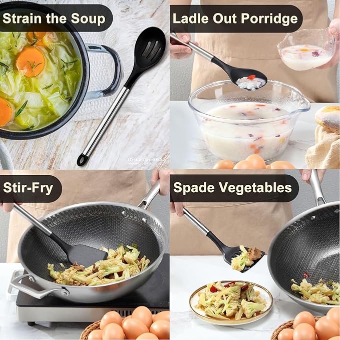 Pleafind 4-Pcs Silicone Cooking Utensils Set, Wok Utensils Set Include Wok Ladle - Image 7