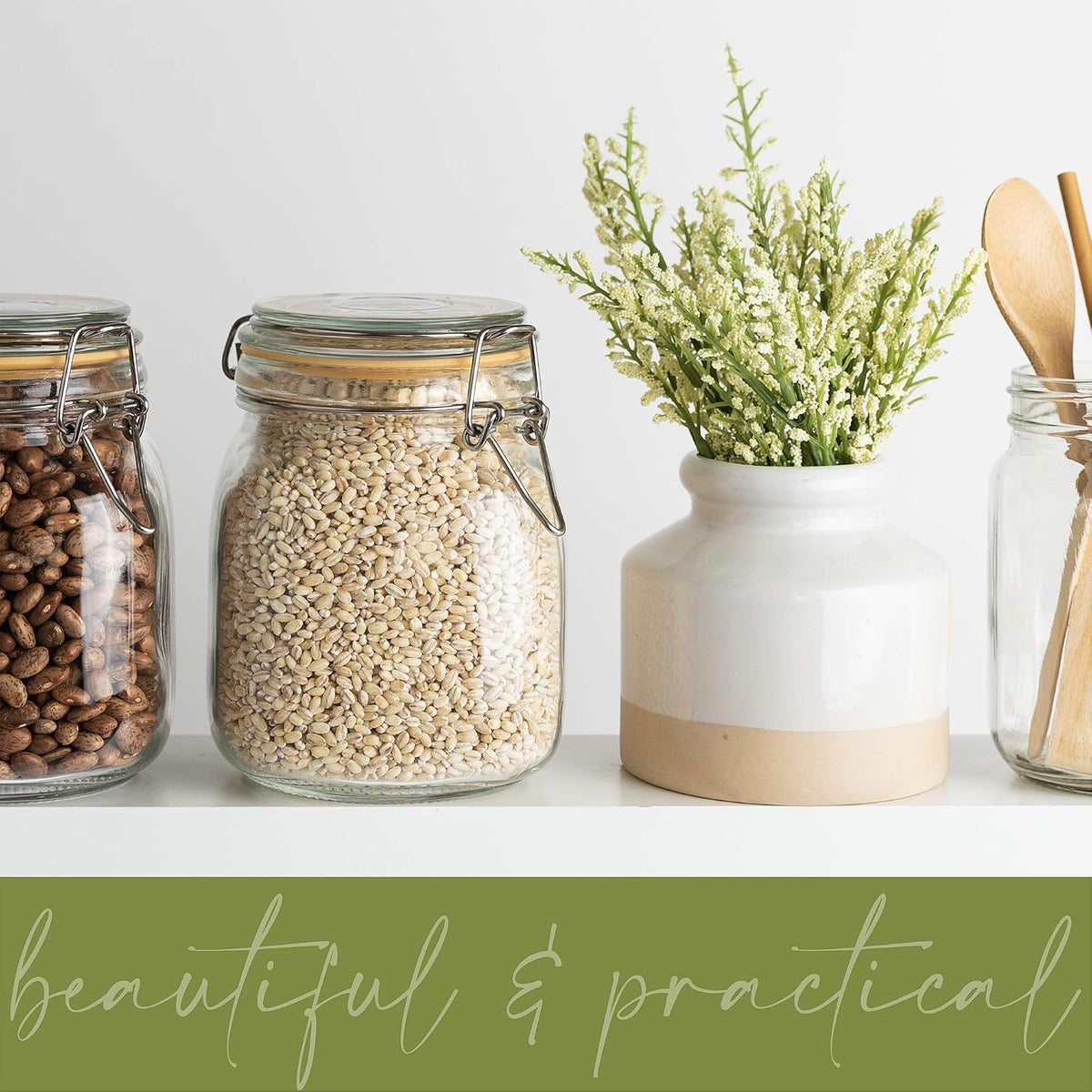 Glass Jars with Airtight Lids 32 oz [Set of 2]