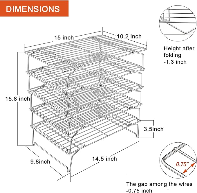 P&P CHEF Cooling Rack, 5-Tier Stainless Steel Stackable Baking Cooking Racks - Image 7