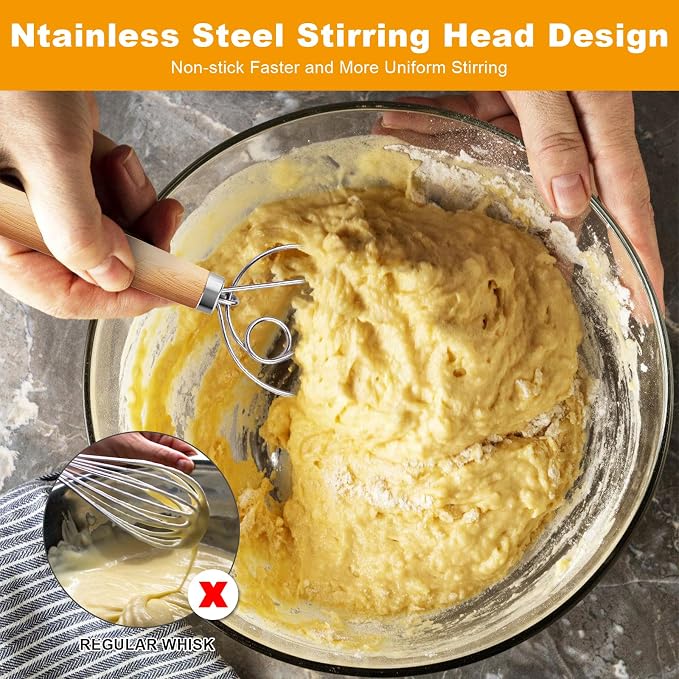 Aqdocvf 2-Pack Danish Dough Whisk, 13-Inch Dutch Whisk - Image 3