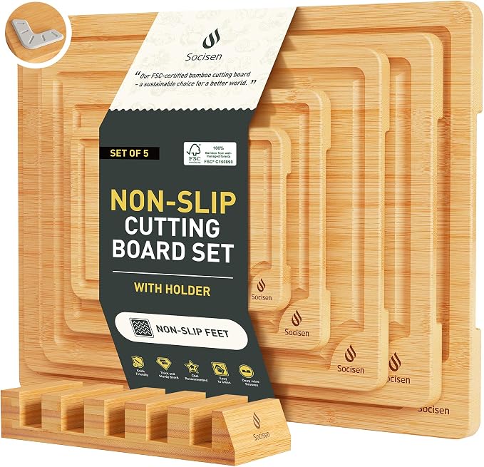 5 Packs Bamboo Cutting Board Set by Socisen