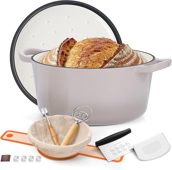 E-far Enameled Dutch Oven Pot for Bread Baking, 6QT Enameled Cast Iron Cookware by E-far