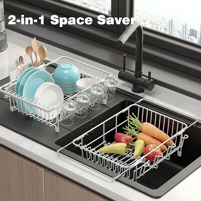 Dish Drying Rack in Sink: Expandable, 3-Slot Utensil Holder, Anti-Slip Handle. - Image 8