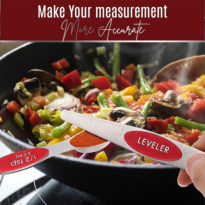Magnetic Measuring Spoons Set of 9 Stainless Steel Dual-Sided Stackable - Image 9