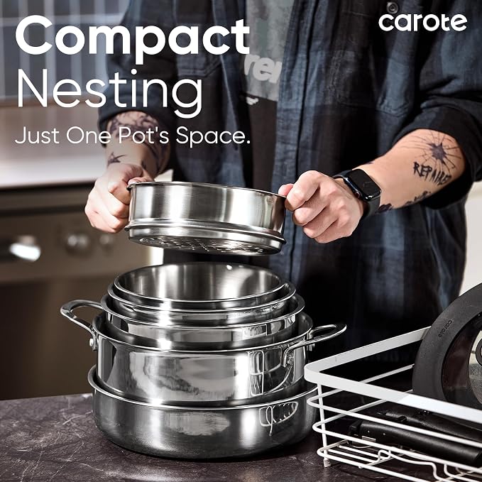 CAROTE 18pcs Stainless Steel Cookware Set - Image 6